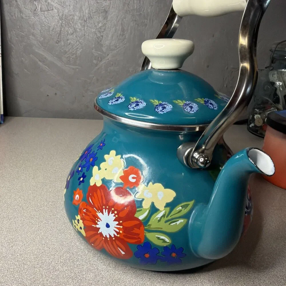 The Pioneer Woman Cheerful Rose 1.9 Quart Enamel Tea Kettle